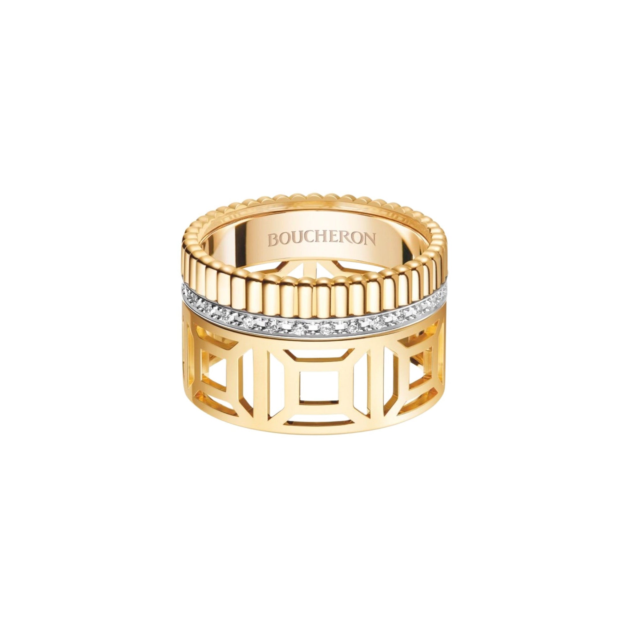 Quatre Radiant Edition Openwork L yellow and white gold & diamonds Ring - Yellow & White