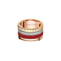 Quatre Red Edition L 3 gold red hyceram & diamonds Ring - White & Yellow & Pink