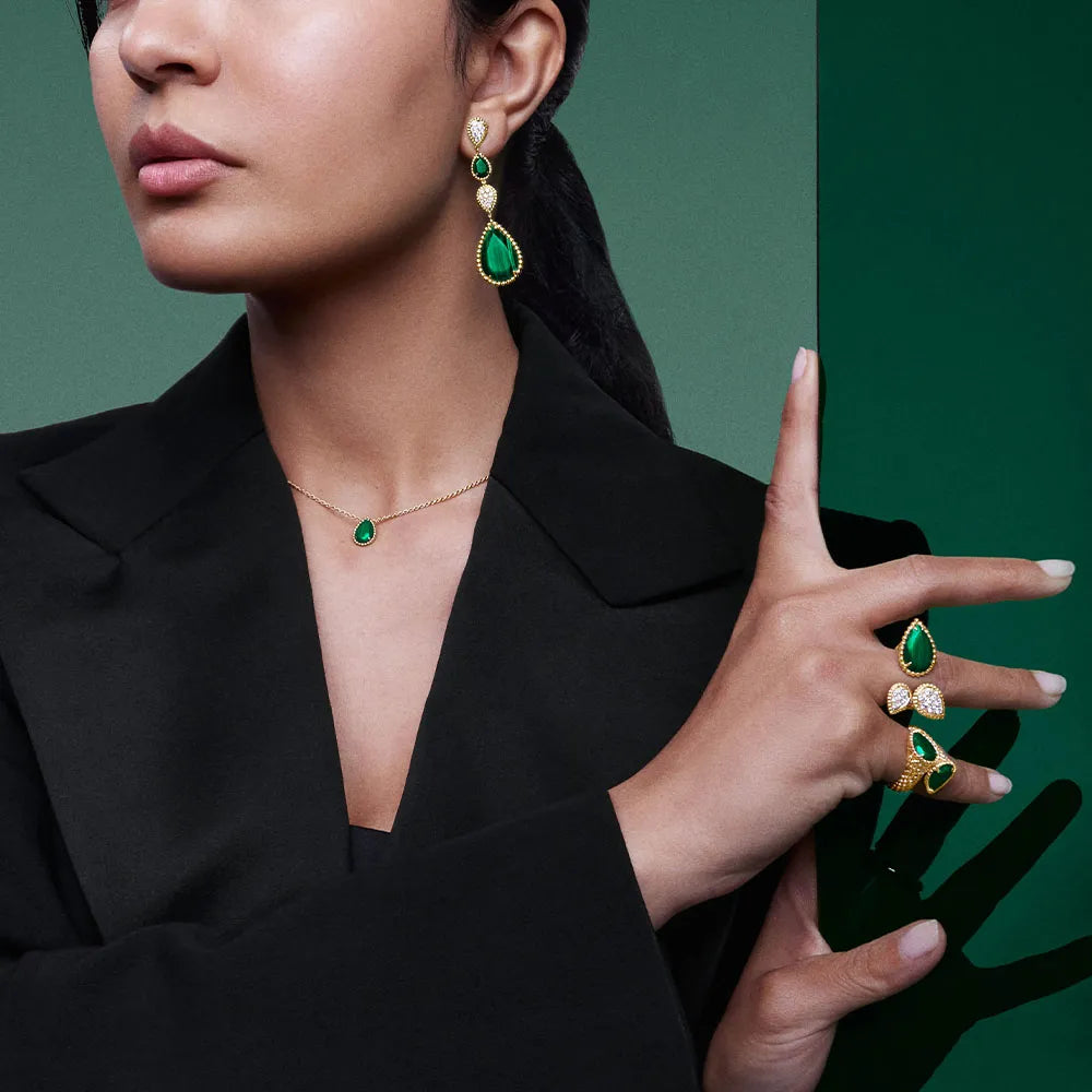 Serpent Bohème Multi-Motifs yellow gold malachite & diamonds Ring - Yellow