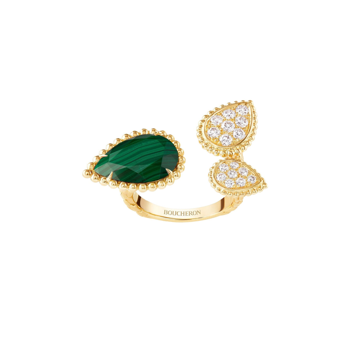 Serpent Bohème Multi-Motifs yellow gold malachite & diamonds Ring - Yellow