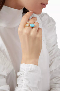 Serpent Bohème Multi-Motifs yellow gold turquoise & diamonds Ring - Yellow