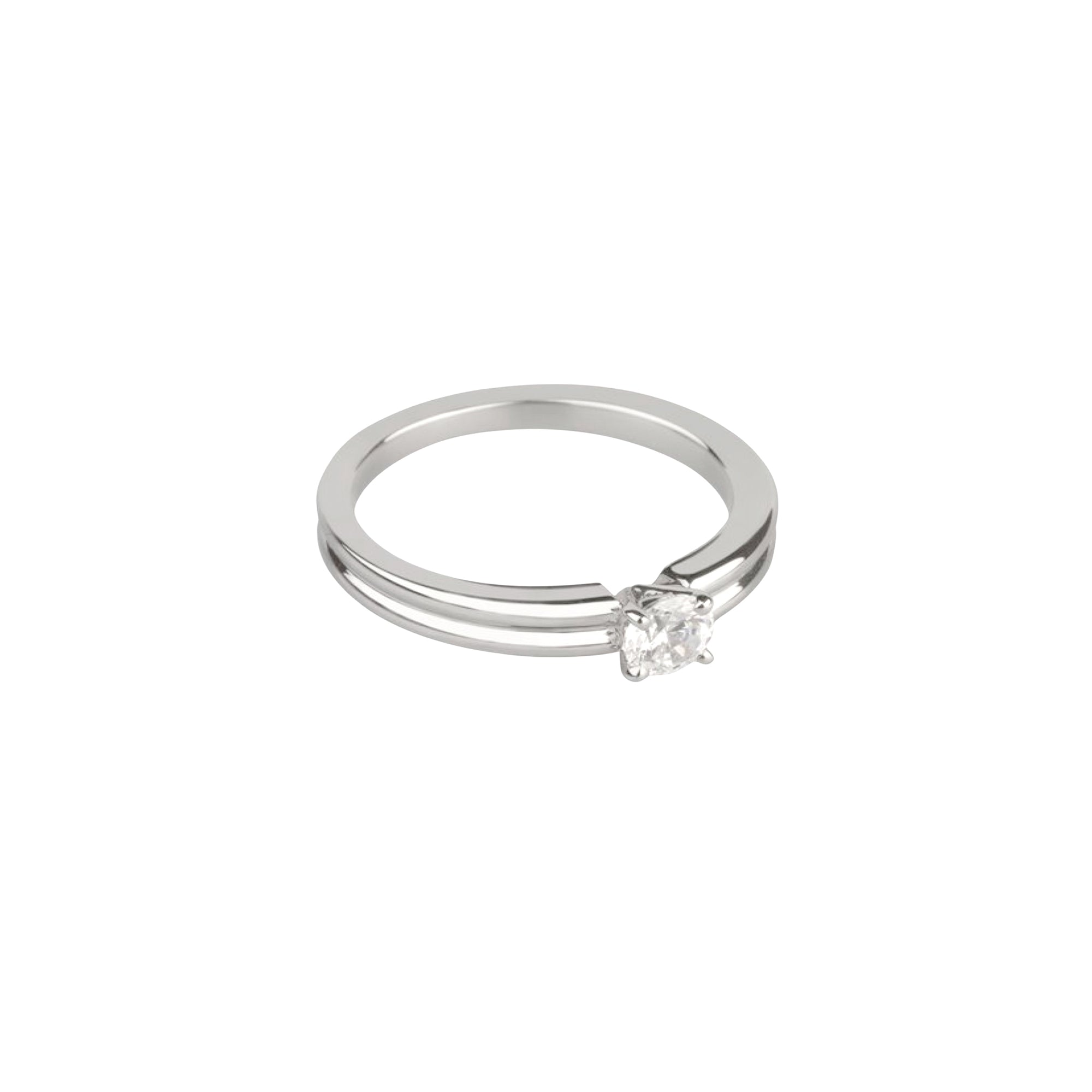 Godron platinum & round diamond 0,32 carat Solitaire - White
