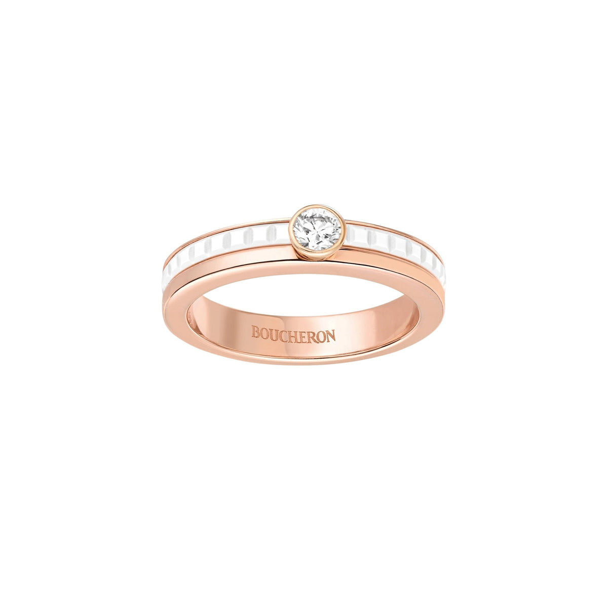 Quatre White Edition pink gold ceramic & round diamond 0.20 carat Solitaire - Pink