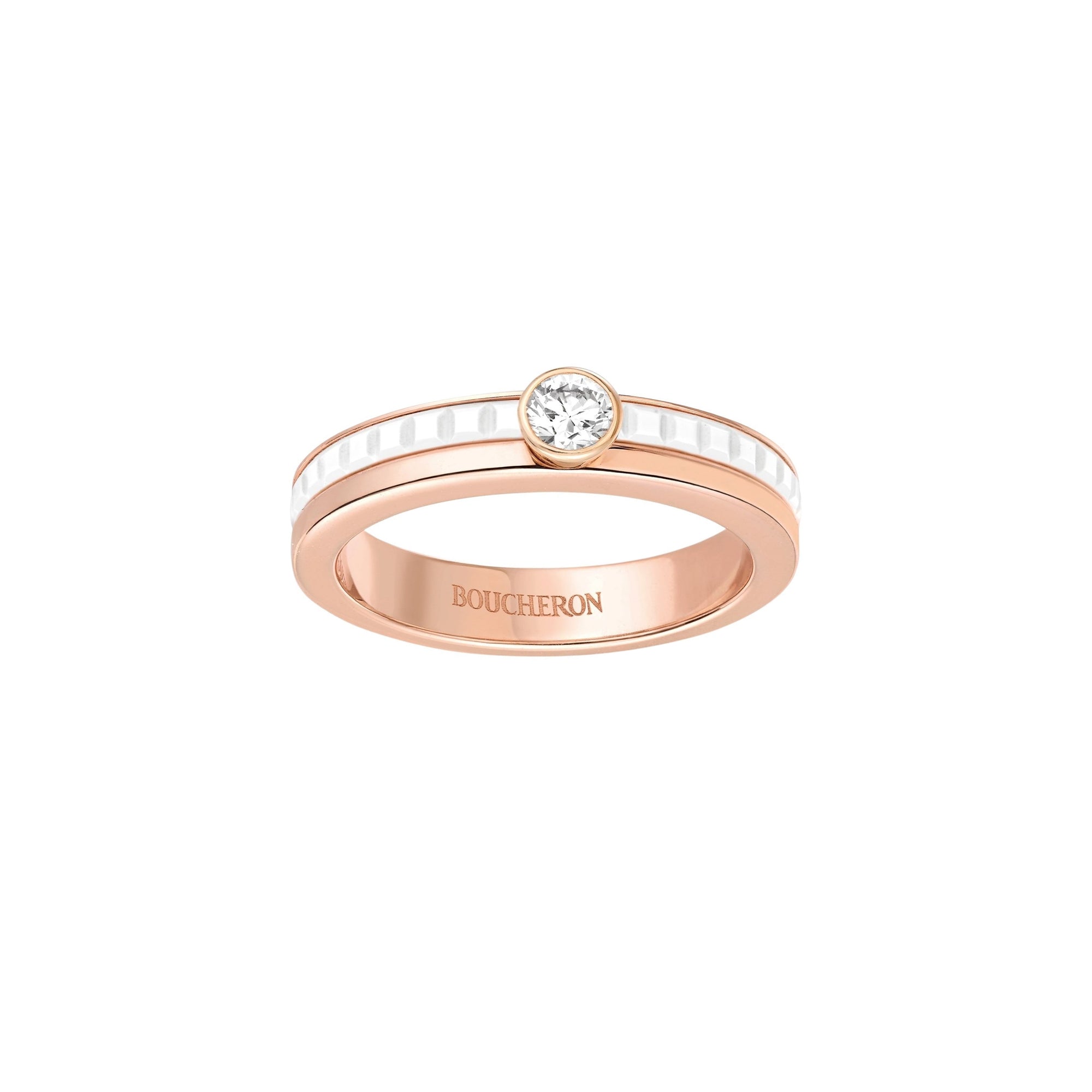 Quatre White Edition pink gold ceramic & round diamond 0,20 carat Solitaire - Pink