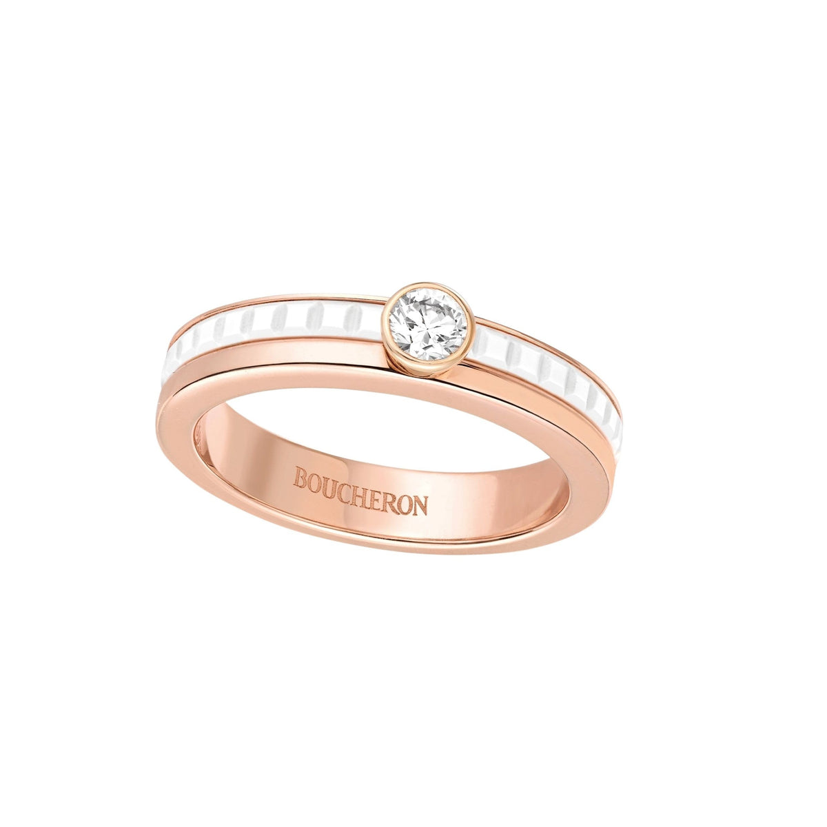 Quatre White Edition pink gold ceramic & round diamond 0.20 carat Solitaire - Pink
