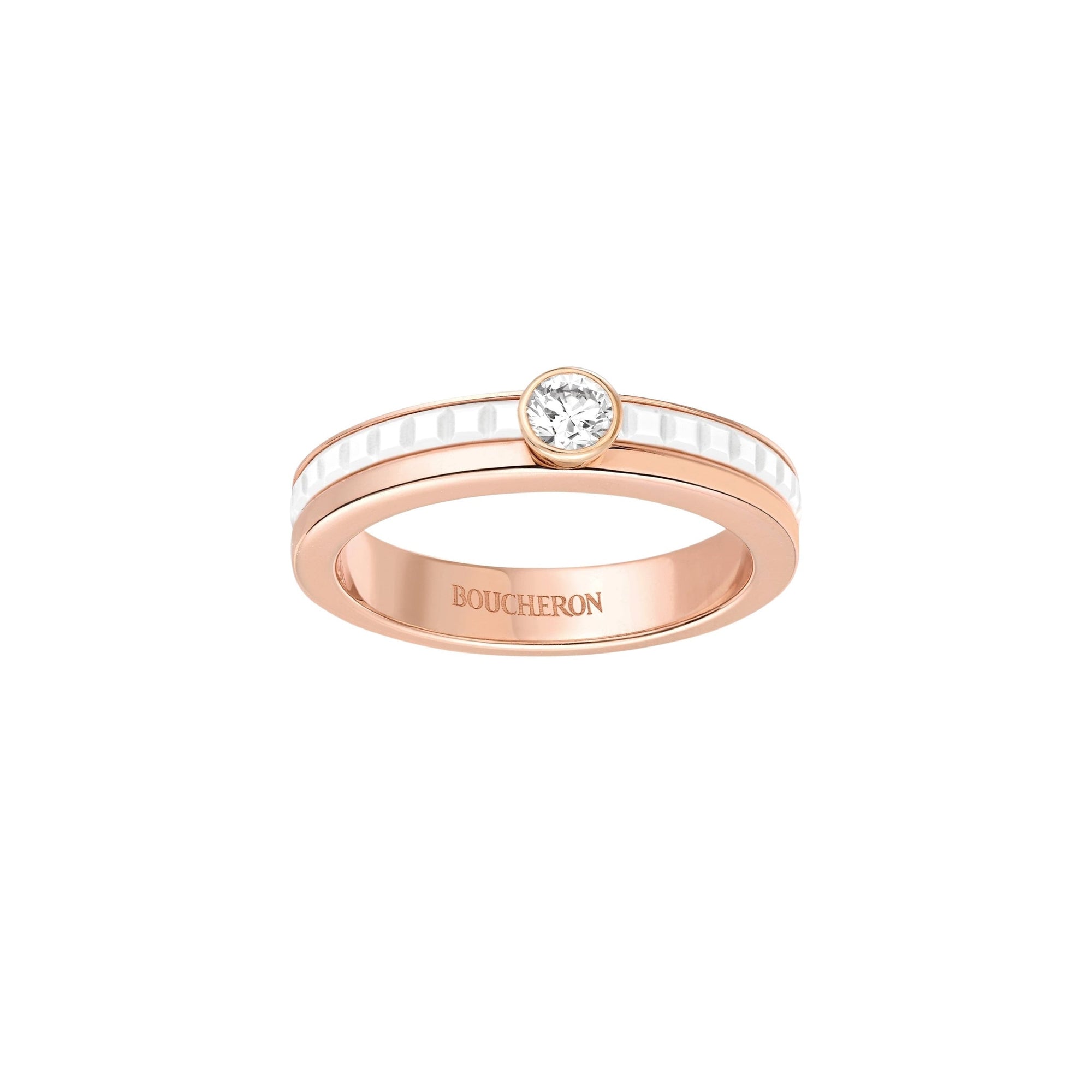 Quatre White Edition pink gold ceramic & round diamond 0.20 carat Solitaire - Pink