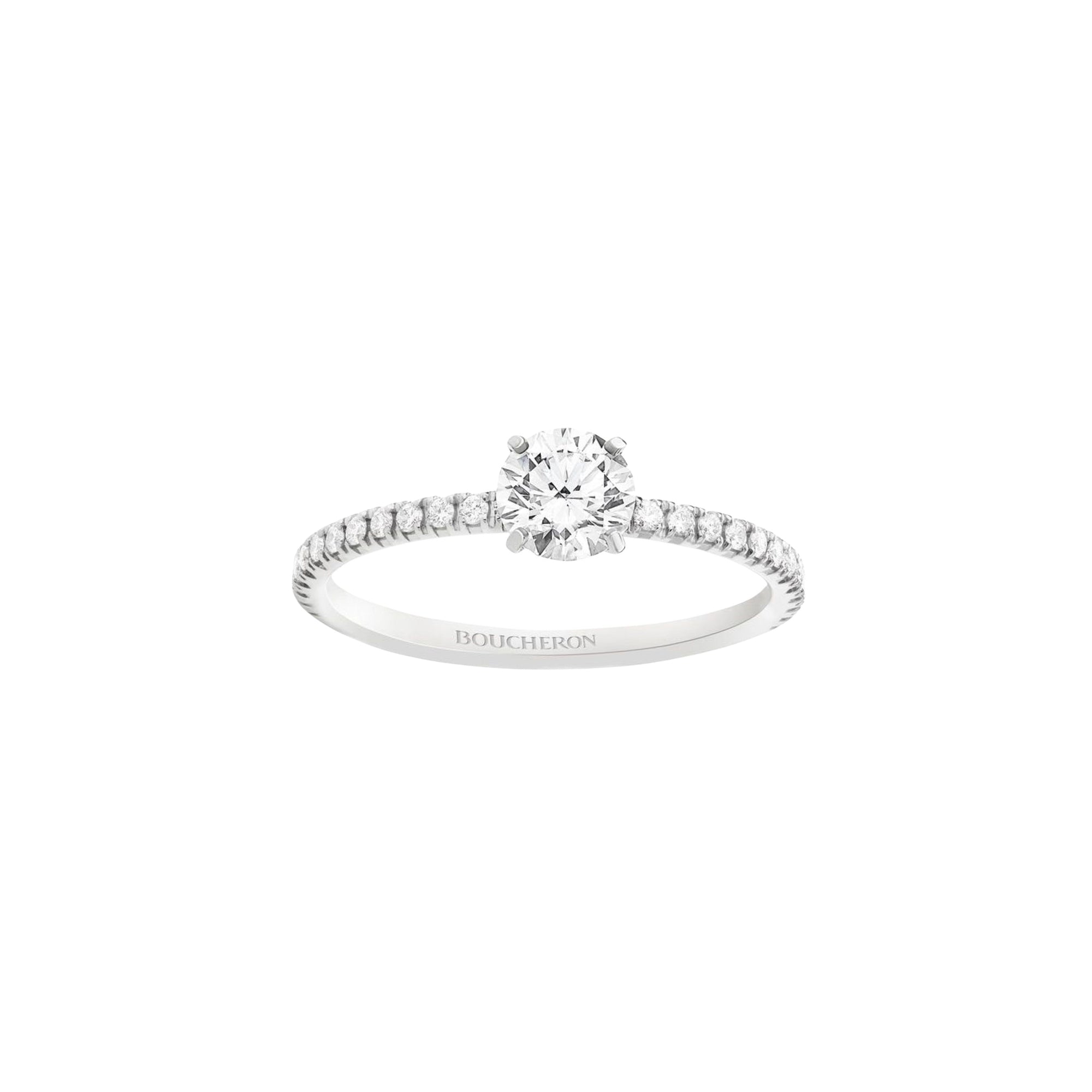 Mini Beloved platinum & round diamond 0,50 carat paved diamonds Solitaire - White