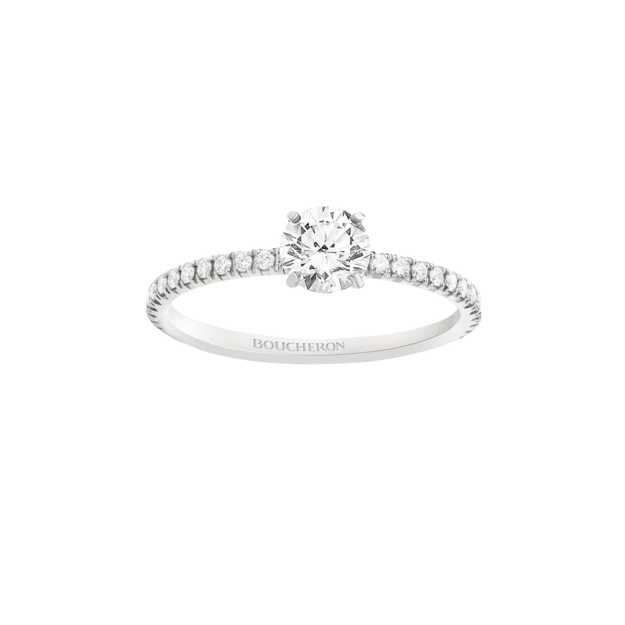 Mini Beloved platinum & round diamond 0.50 carat paved diamonds Solitaire - White