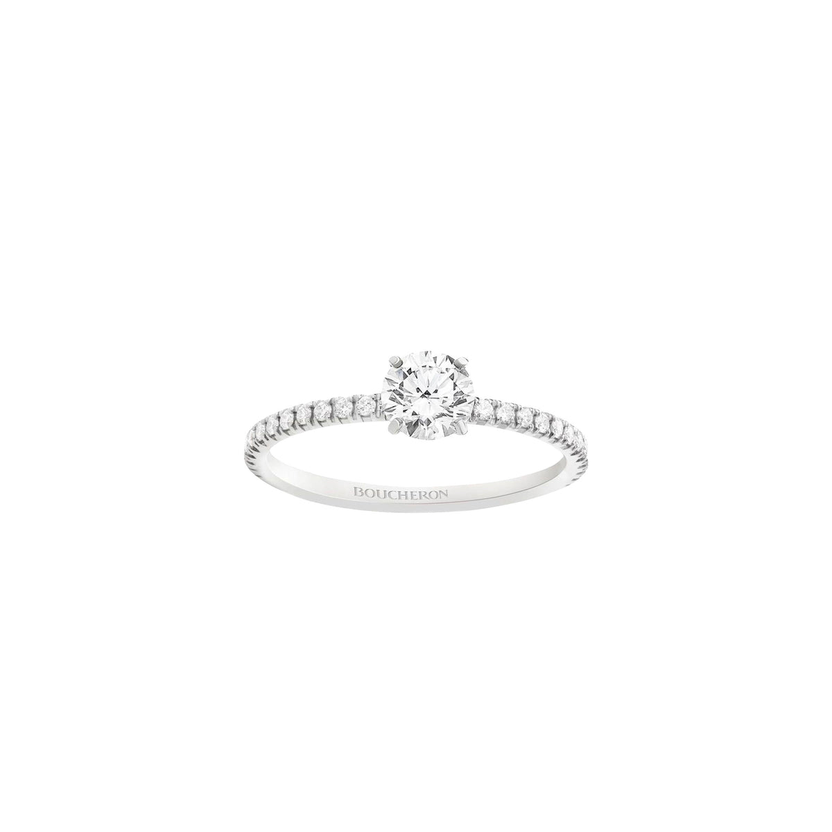 Mini Beloved platinum & round diamond 0.50 carat paved diamonds Solitaire - White