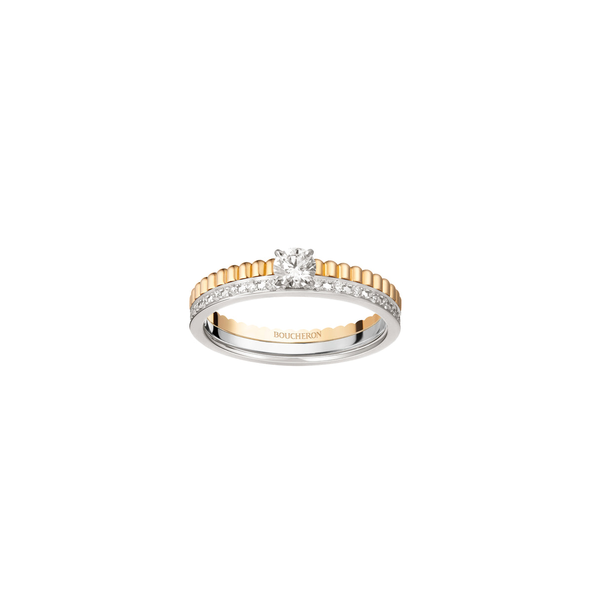 Quatre radiant edition white and yellow gold & round diamond 0.30 carat Solitaire - White & Yellow gold