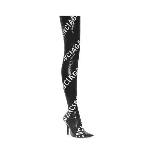 Knife Allover Logo black & white 110mm Over-the-knee-boots - Black & White