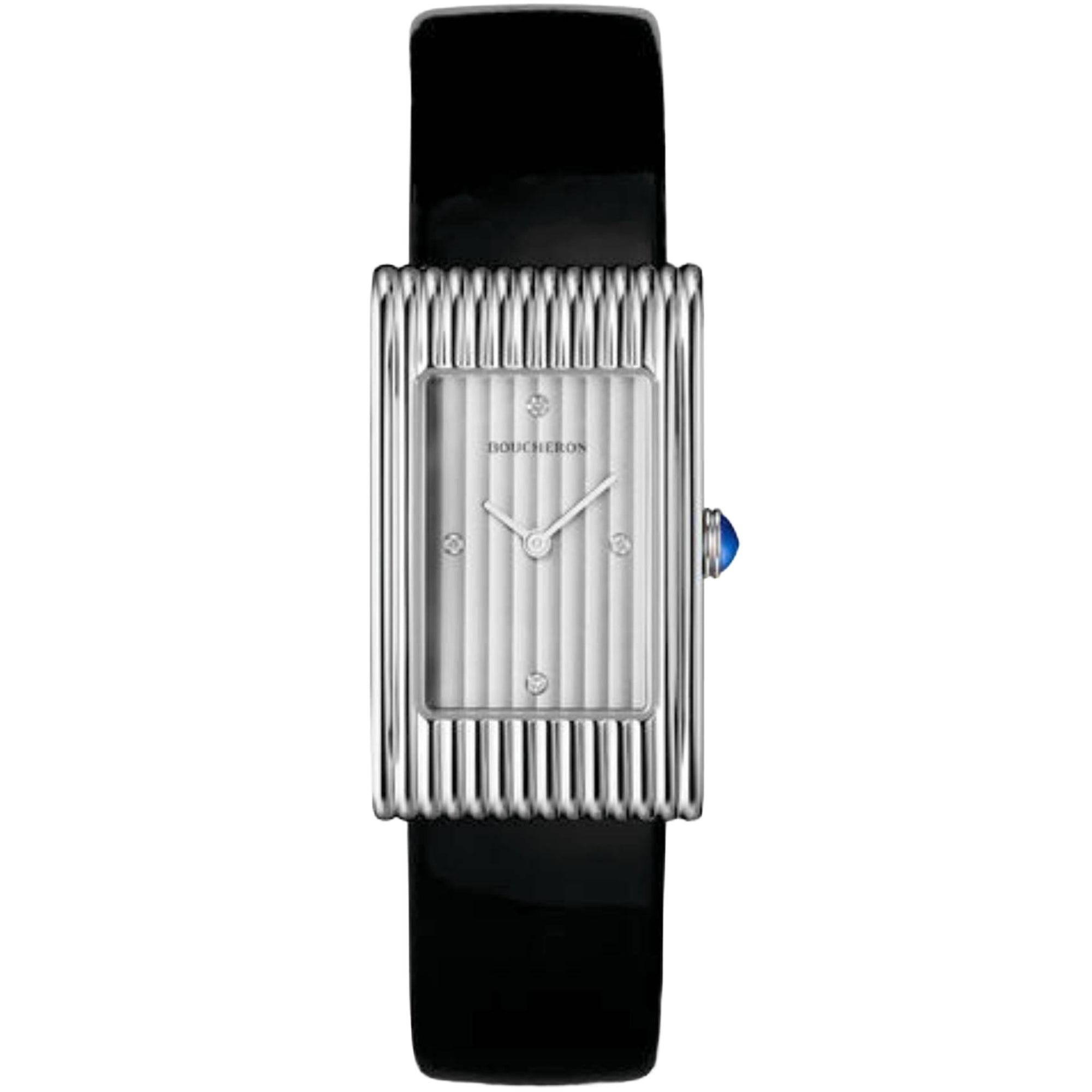 Reflet Medium steel silver gadroons & black mat calf Watch - White & Black