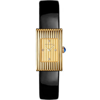 Reflet Small yellow and gadroon gold diamonds & black shiny calf Watch - Yellow & Black