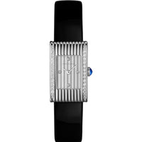Reflet Small steel diamonds silver gadroons & black mat calf Watch - White & Black
