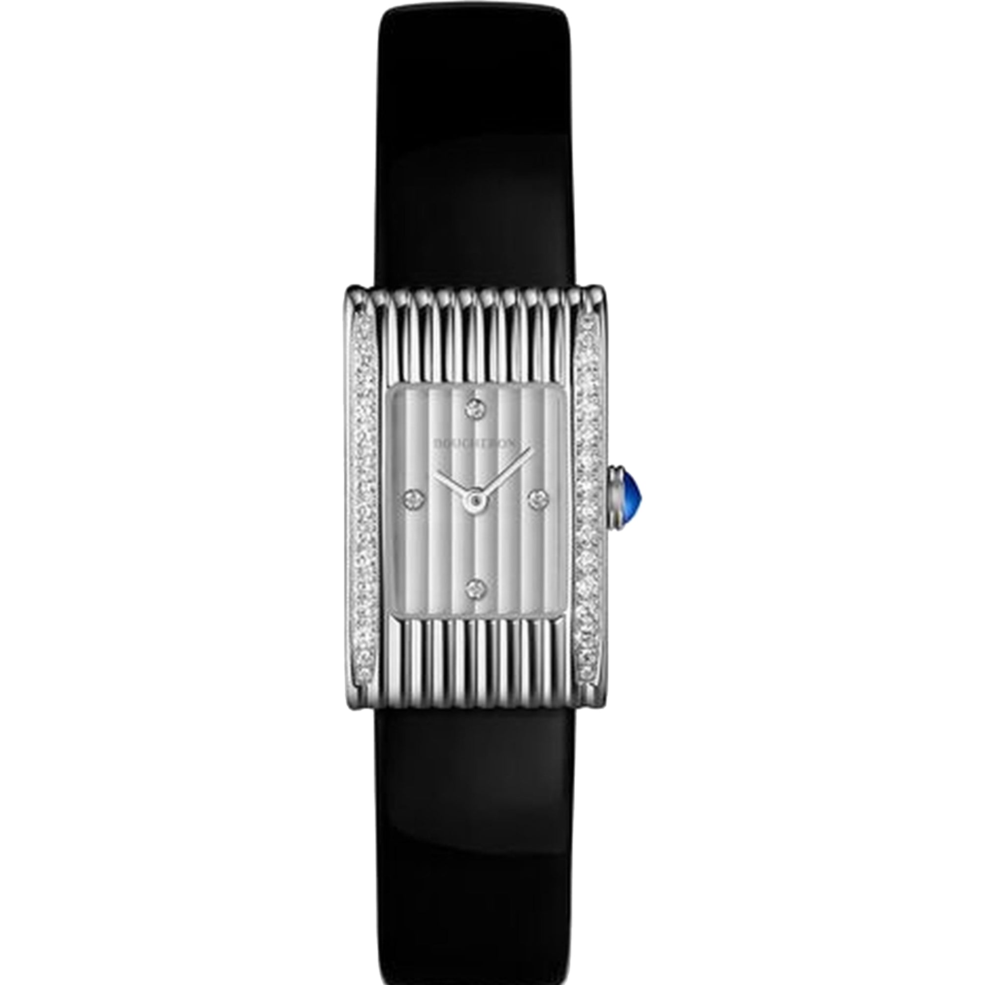 Reflet Small steel diamonds silver gadroons & black mat calf Watch - White & Black
