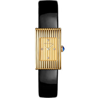 Reflet Small yellow and gadroon gold diamonds & black shiny calf Watch - Yellow & Black