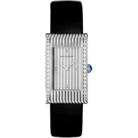 Reflet Medium steel diamonds silver gadroons & black mat calf Watch - White & Black