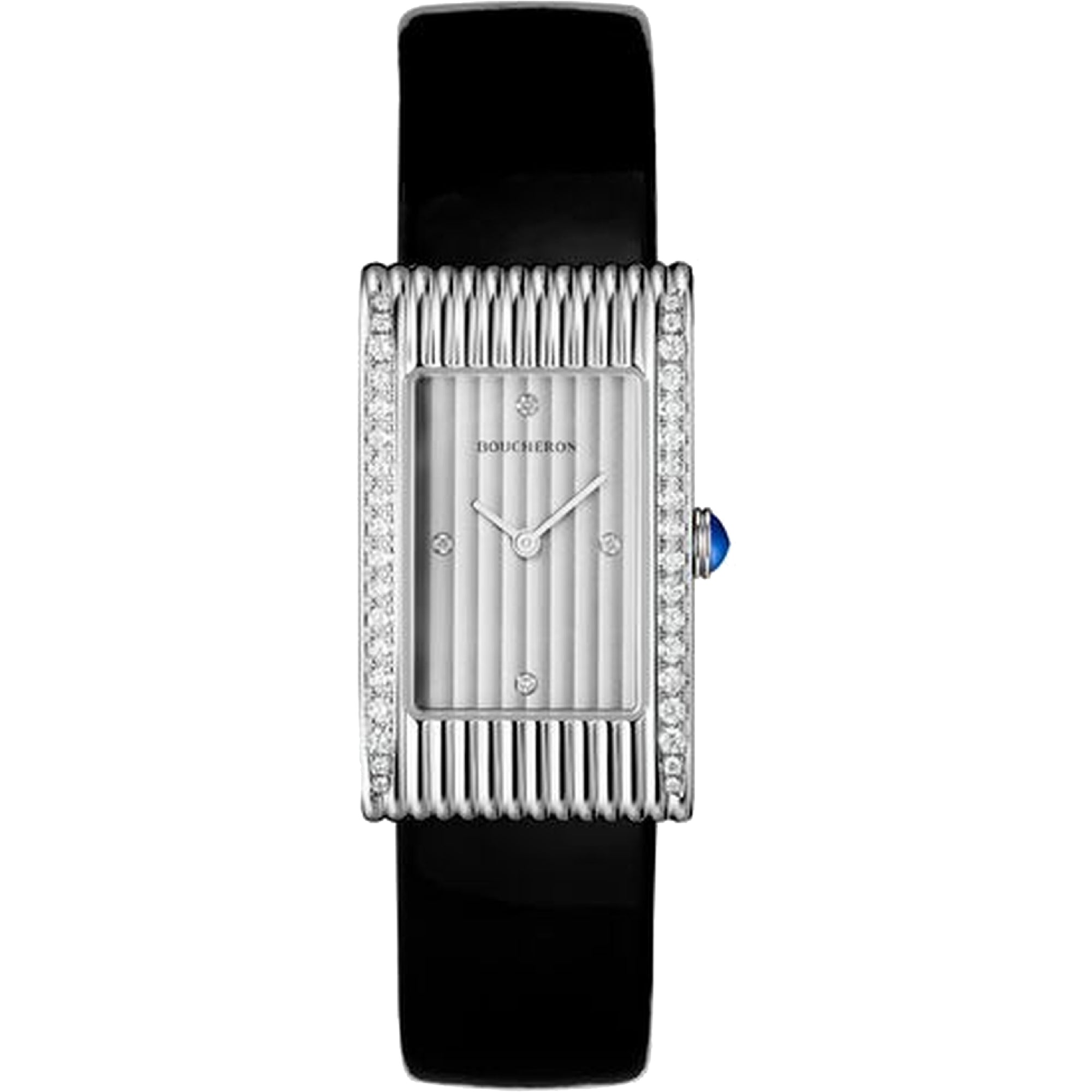 Reflet Medium steel diamonds silver gadroons & black mat calf Watch - White & Black
