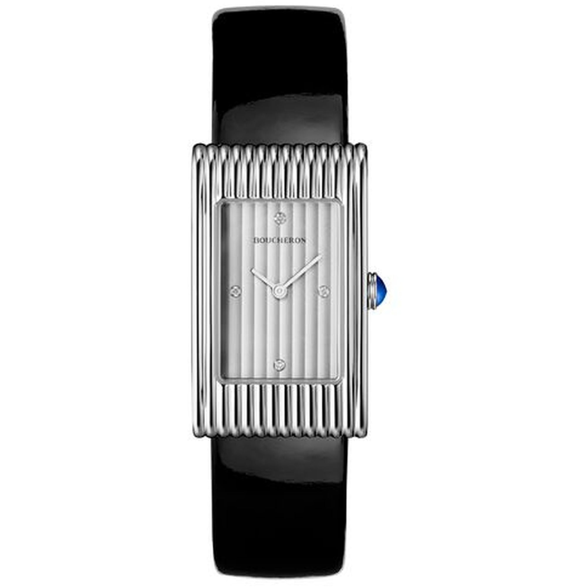 Reflet Medium steel silver gadroons & black shiny calf Watch - White & Black