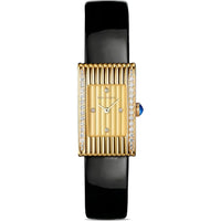 Reflet Small yellow and gadroon gold diamonds & black shiny calf Watch - Yellow & Black
