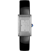 Reflet Small steel diamonds silver gadroons & black shiny calf Watch - White & Black