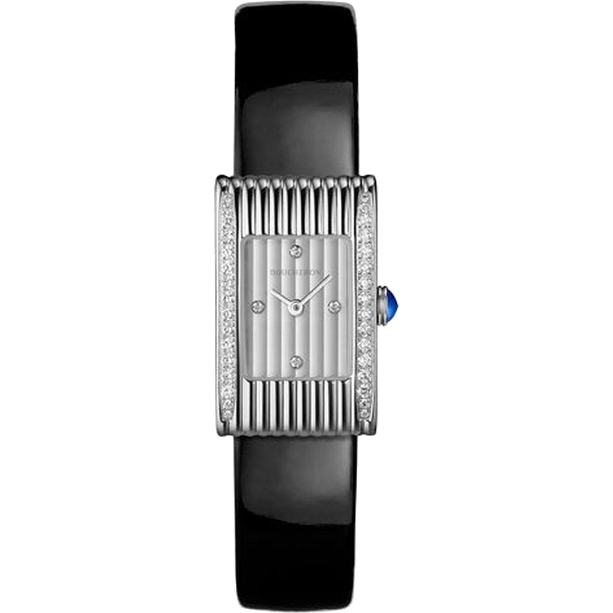 Reflet Small steel diamonds silver gadroons & black shiny calf Watch - White & Black
