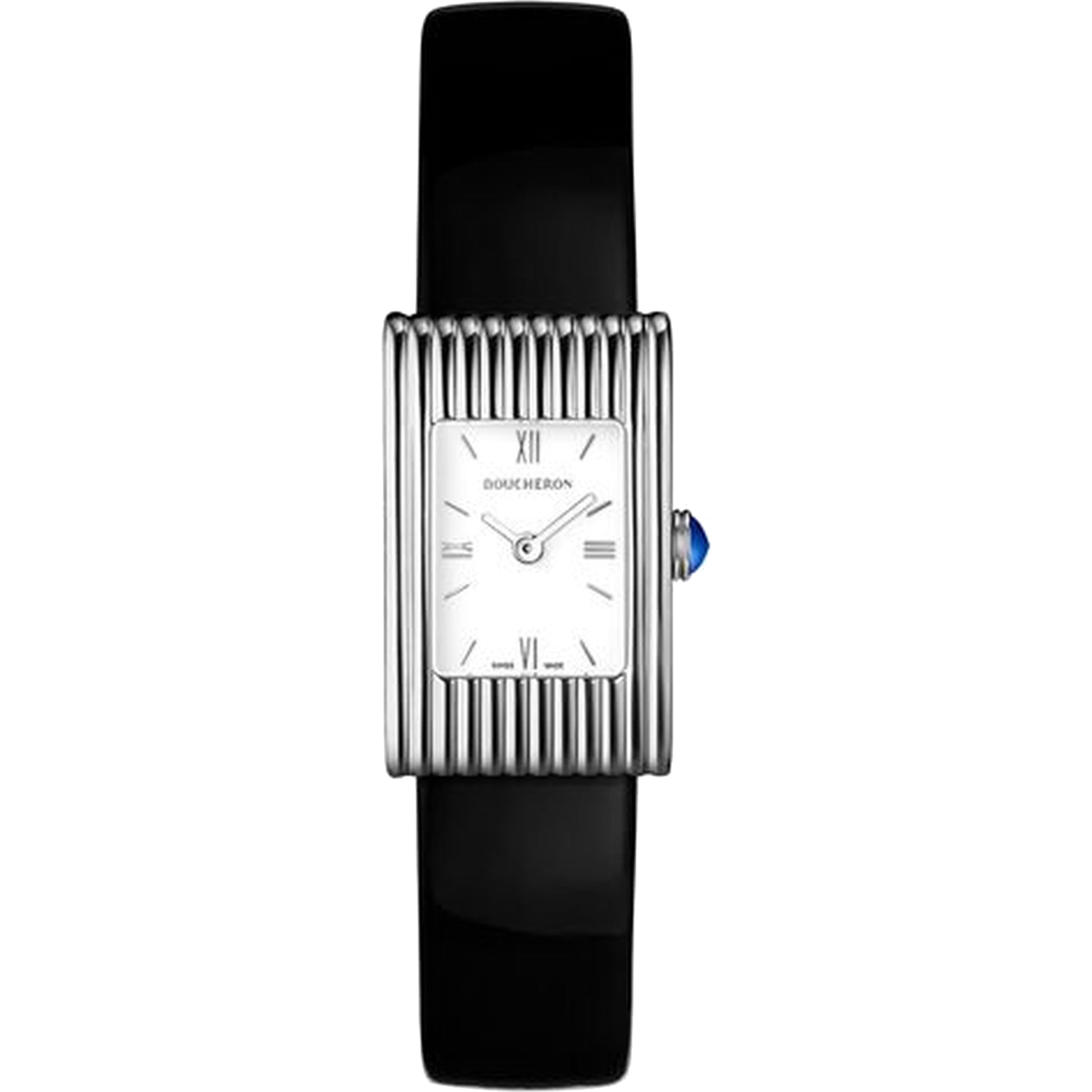 Reflet Small steel white dial & black mat calf Watch - White & Black