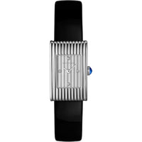 Reflet Small steel silver gadroons & black mat calf Watch - White & Black