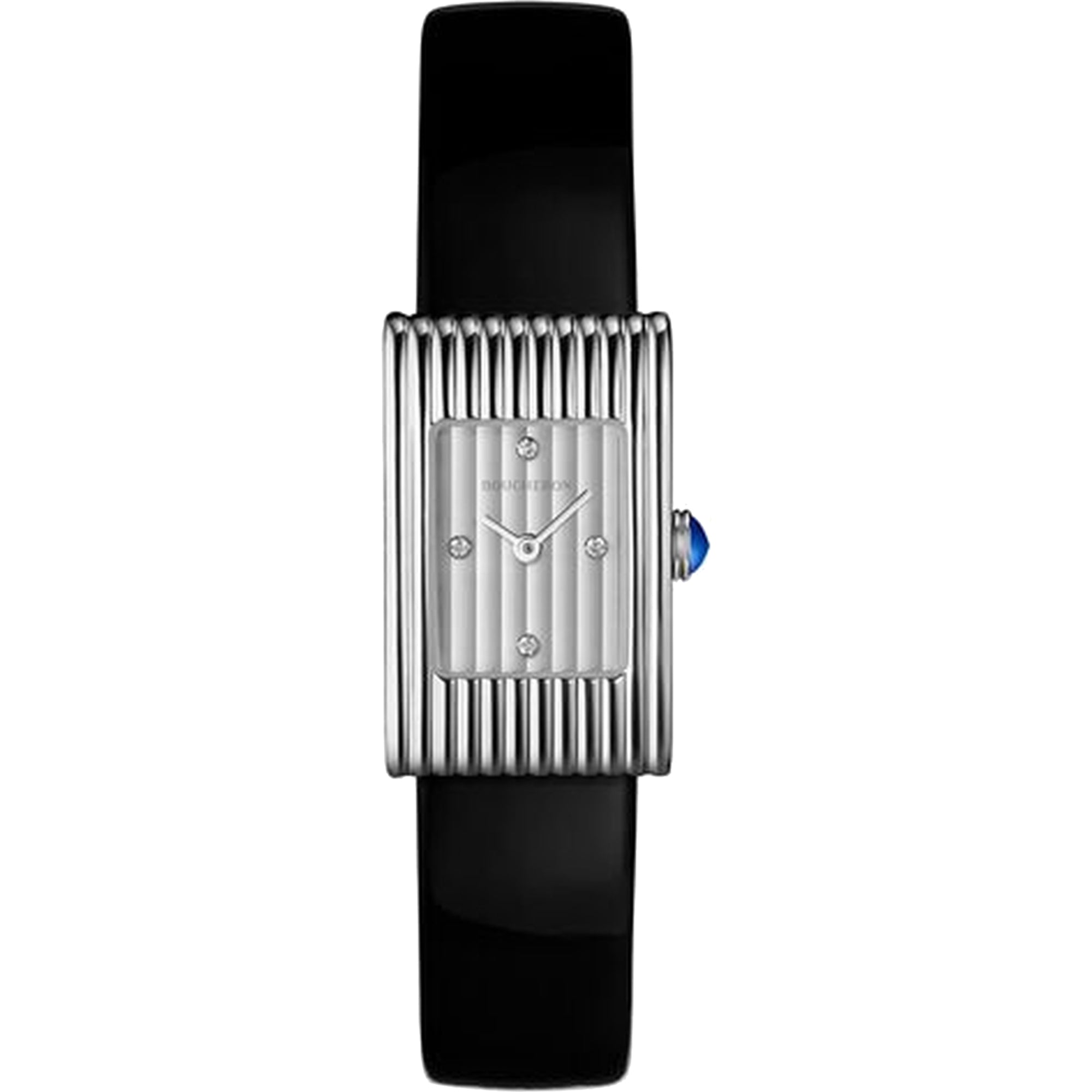 Reflet Small steel silver gadroons & black mat calf Watch - White & Black