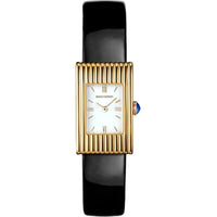 Reflet Small yellow gold white dial & black shiny calf Watch - White & Yellow & Black