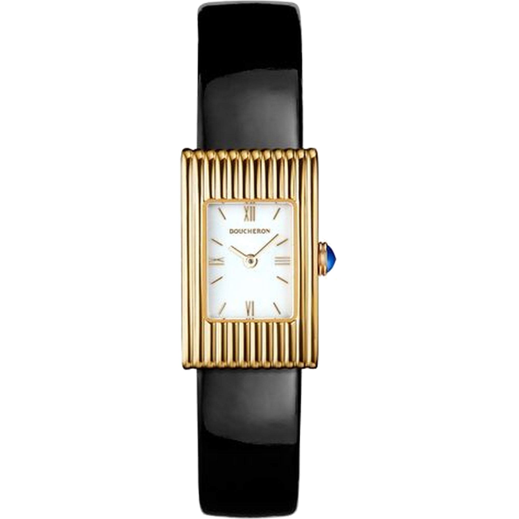 Reflet Small yellow gold white dial & black shiny calf Watch - White & Yellow & Black