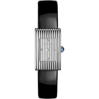 Reflet Small steel silver gadroons & black shiny calf Watch - White & Black