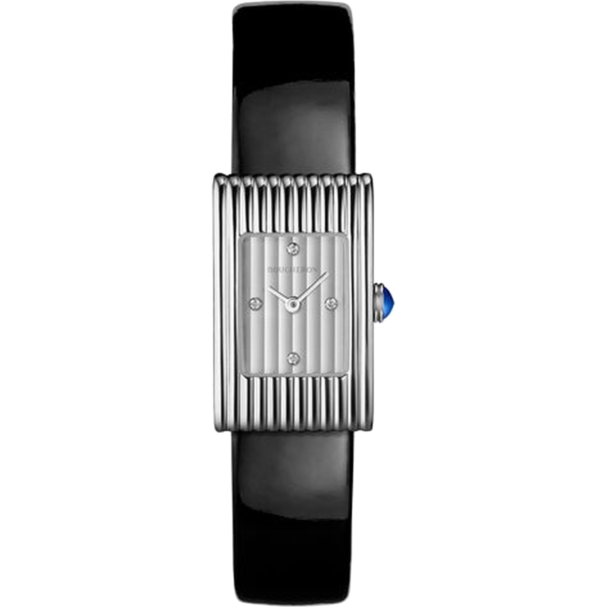 Reflet Small steel silver gadroons & black shiny calf Watch - White & Black