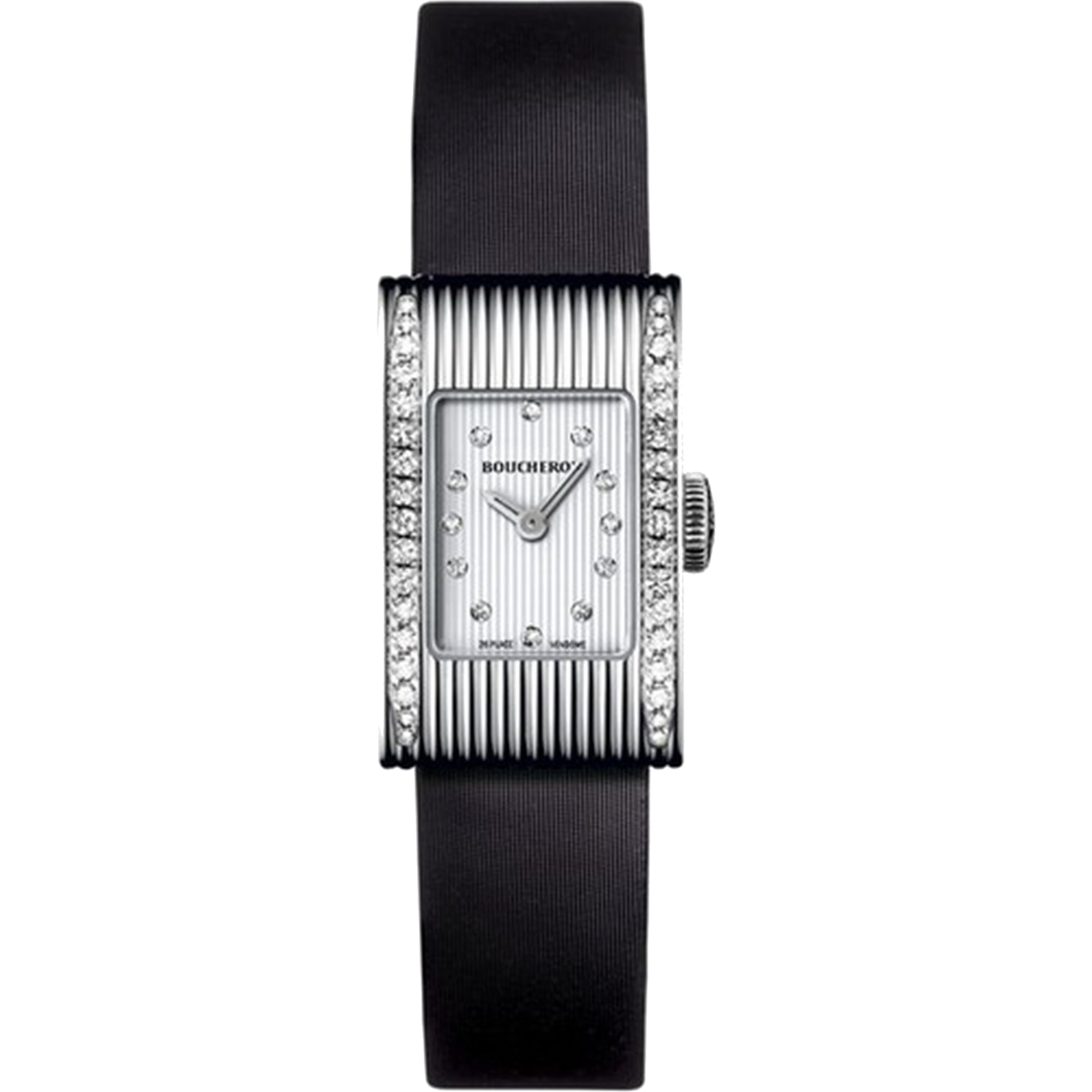 Reflet Small steel diamonds & black satin Watch - White & Black