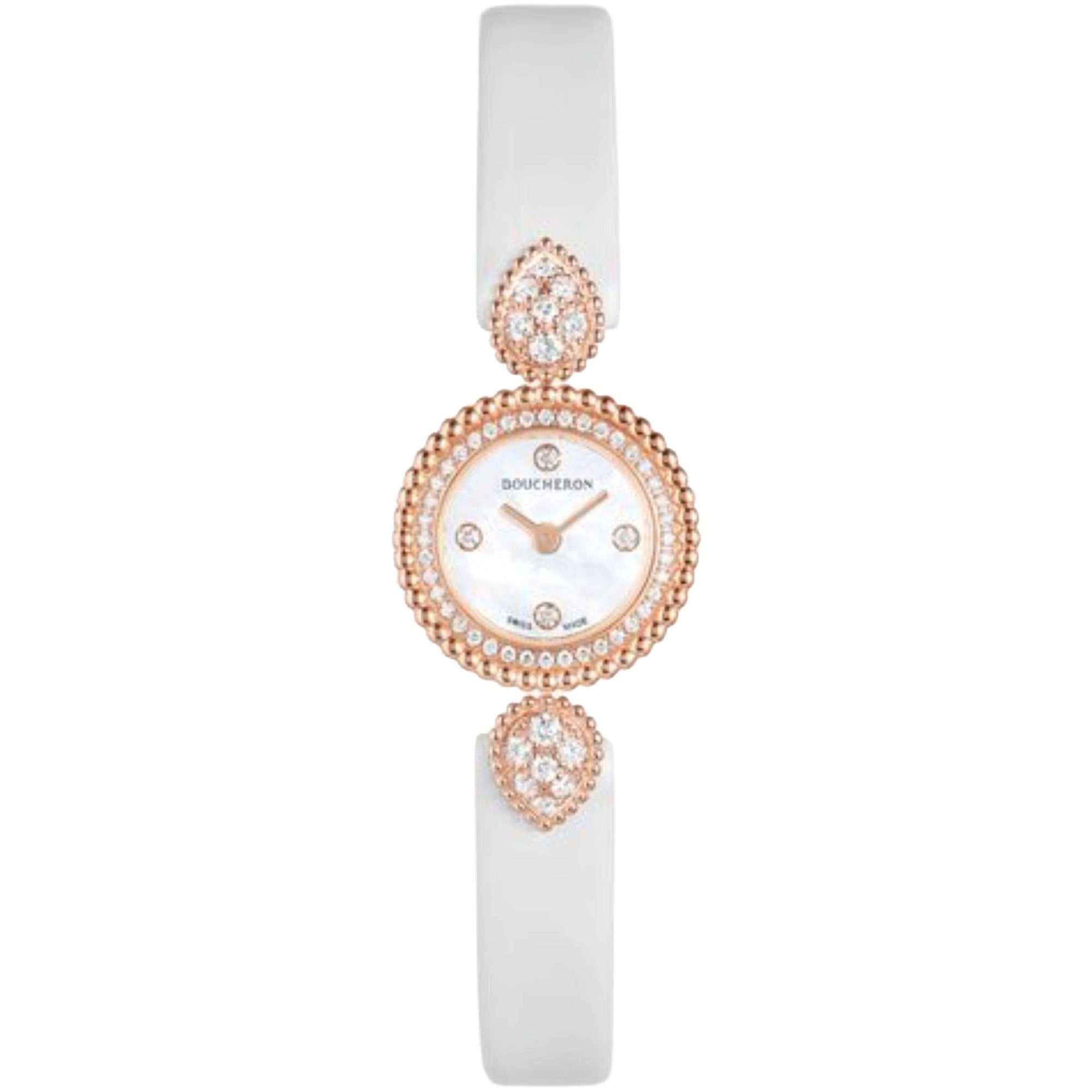 Serpent Bohème 21mm pink gold diamonds & white satin Watch - White & Yellow