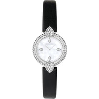 Serpent Bohème 32mm steel diamonds pearl dial & black calf Watch - White & Black