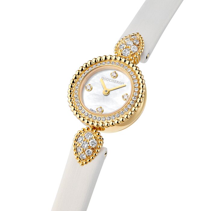 Serpent Bohème 18mm yellow gold diamonds & white satin Watch - White & Yellow & Black