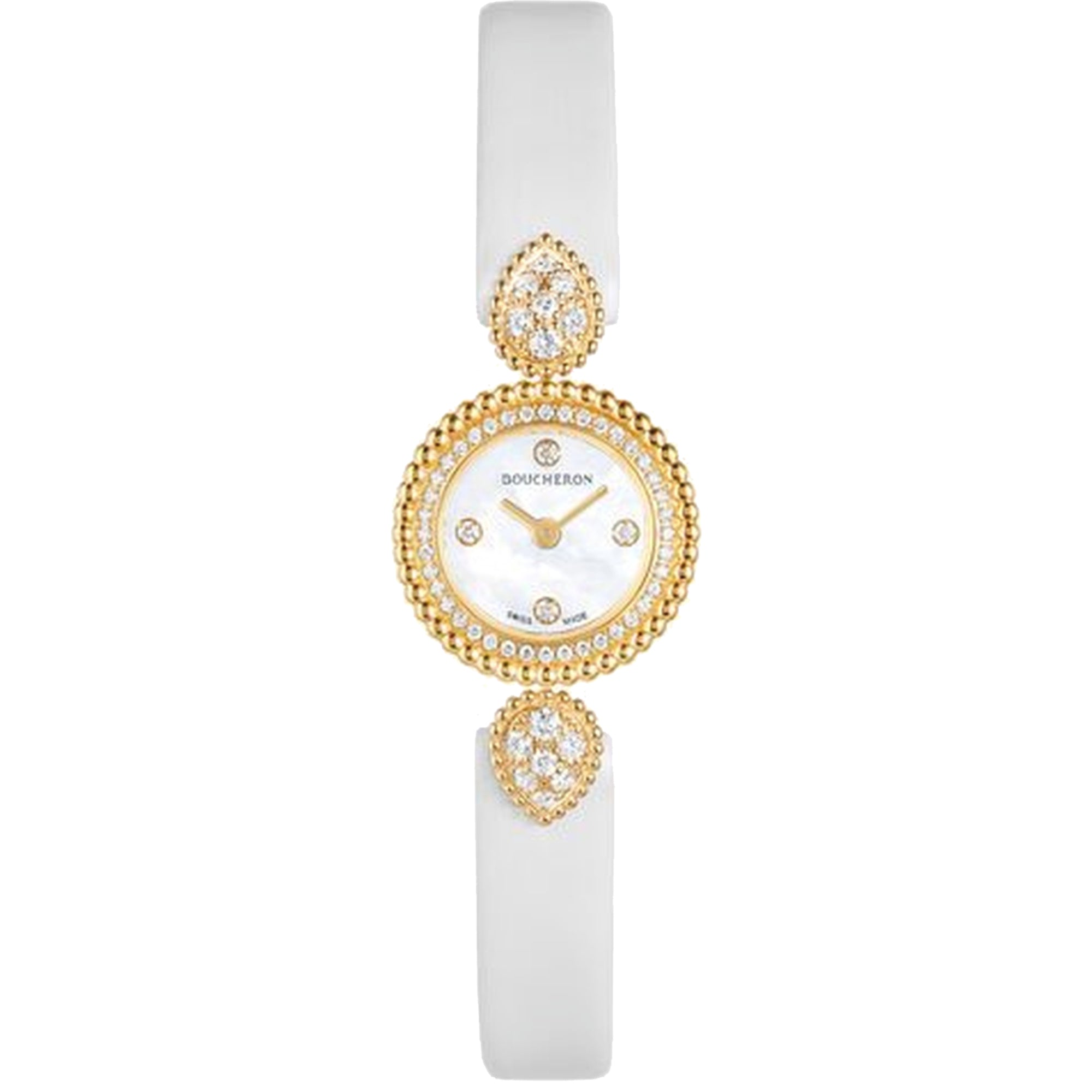 Serpent Bohème 18mm yellow gold diamonds & white satin Watch - White & Yellow & Black