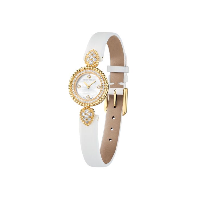 Serpent Bohème 18mm yellow gold diamonds & white satin Watch - White & Yellow & Black