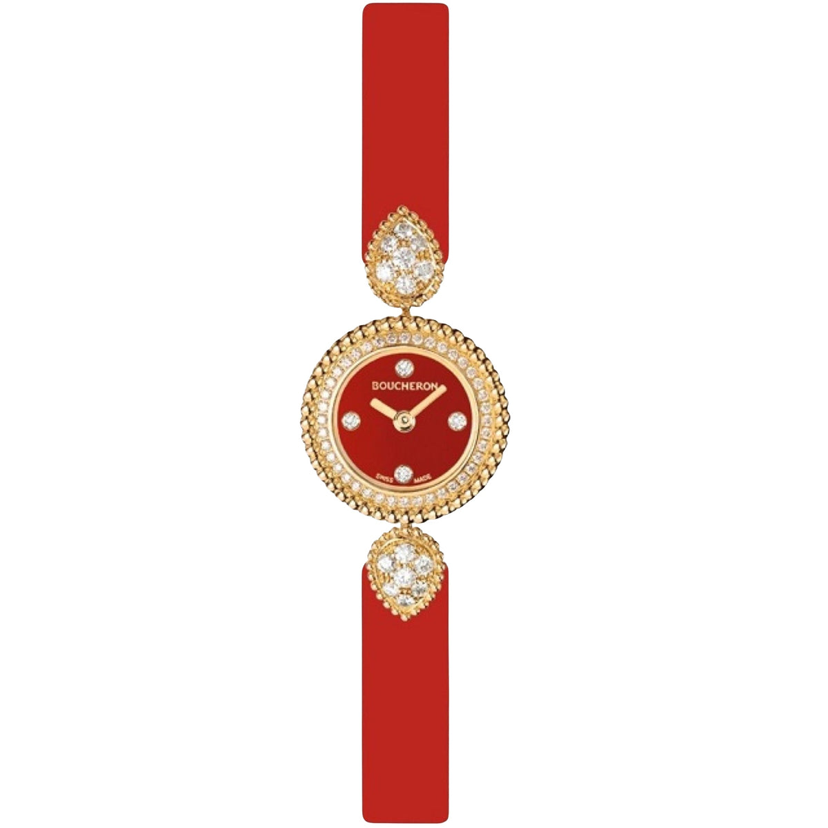 Serpent Bohème 18mm yellow gold carnelian diamonds & red calf Watch - Yellow & Red