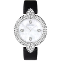 Serpent Boheme steel diamonds pearl dial & black calf Watch - White & Black