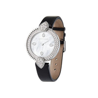 Serpent Bohème 32mm steel diamonds pearl dial & black calf Watch - White & Black