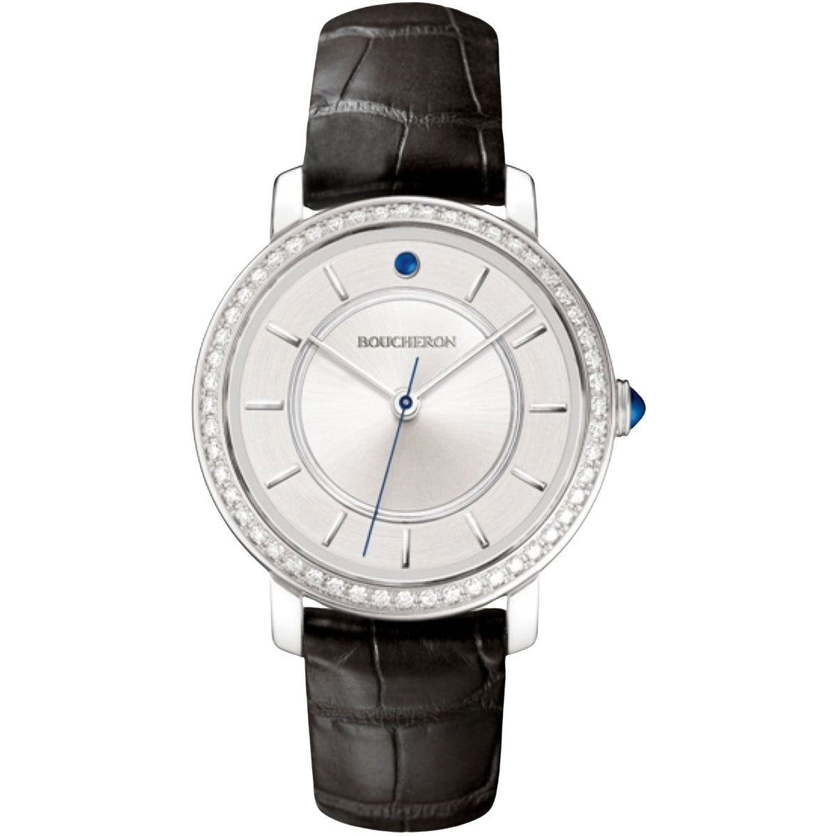 Epure 38mm white gold diamonds silver dial & black alligator Watch - White & Black