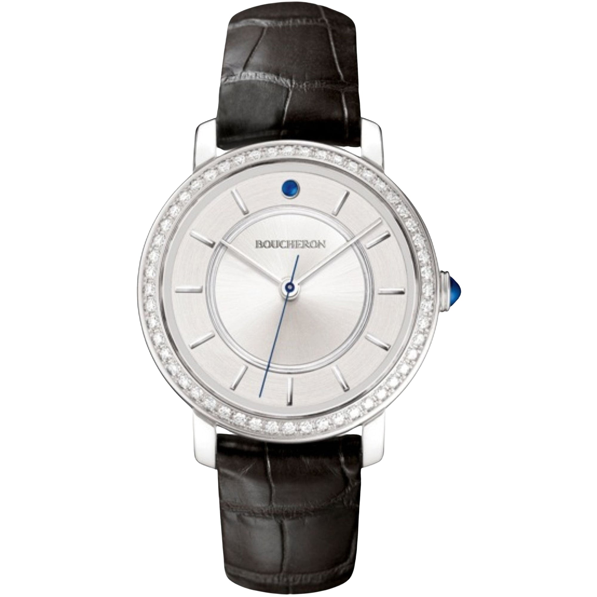 Epure 38mm white gold diamonds silver dial & black alligator Watch - White & Black