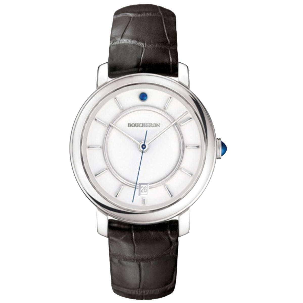 Epure 38mm white gold white dial & black alligator Watch - White & Black