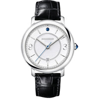 Epure 38mm white dial & black alligator Watch - White & Black