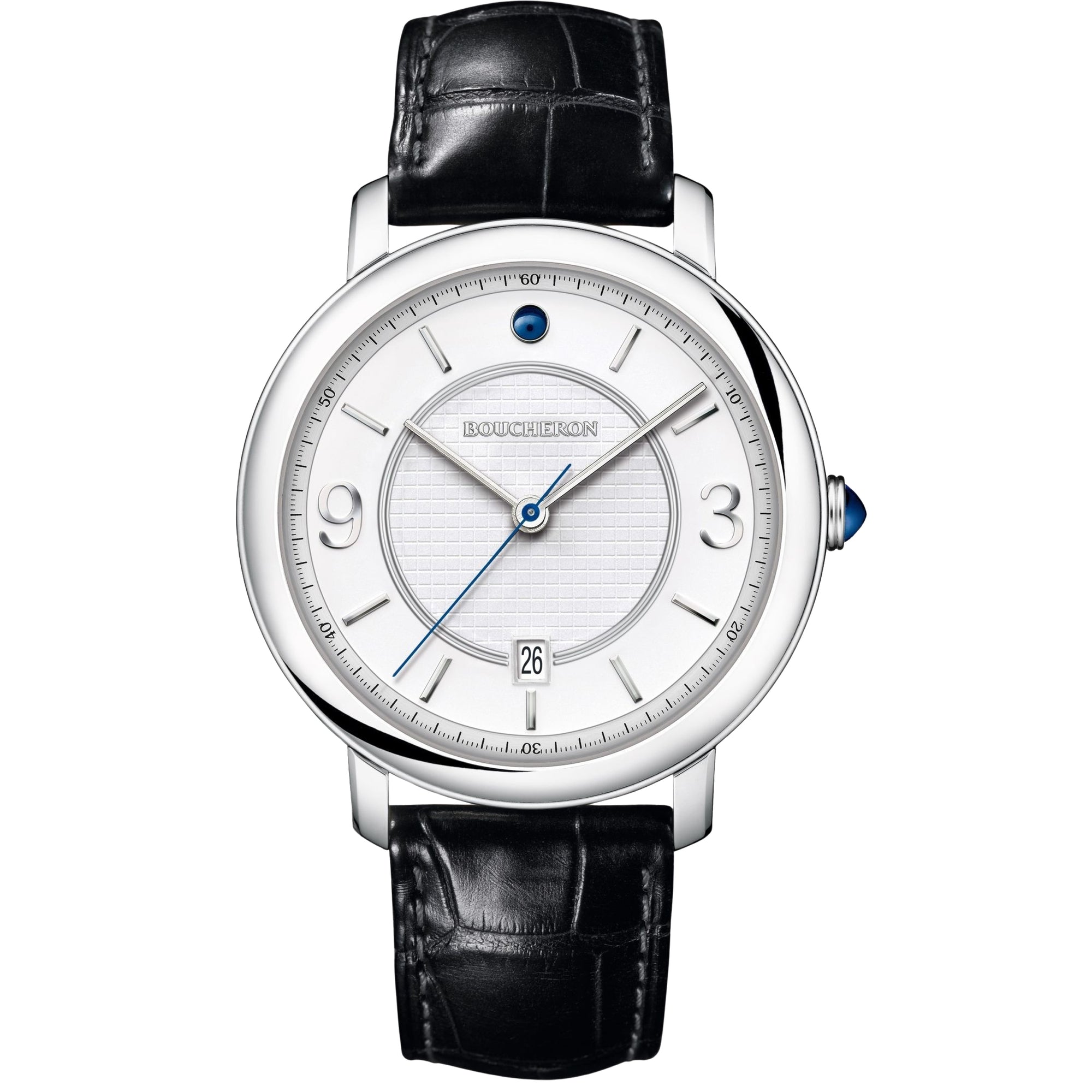 Epure steel white lacquer & black alligator Watch - White & Black