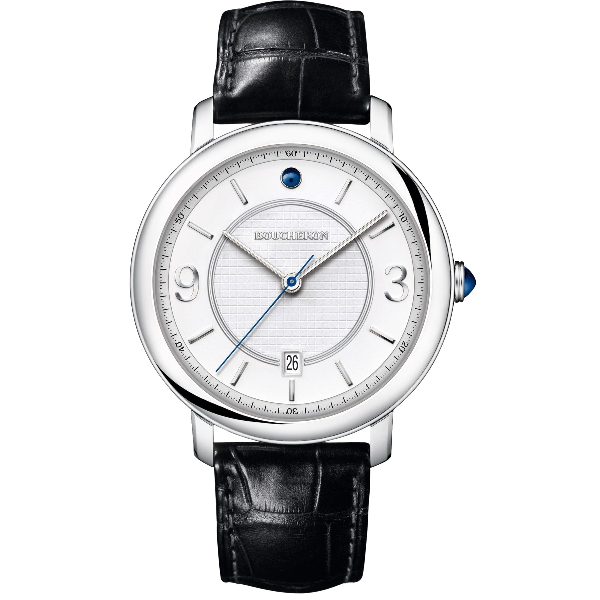 Epure 42mm steel white lacquer & black alligator Watch - White & Black