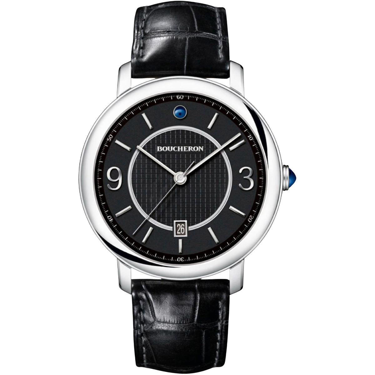 Epure 42mm steel & black alligator Watch - White & Black