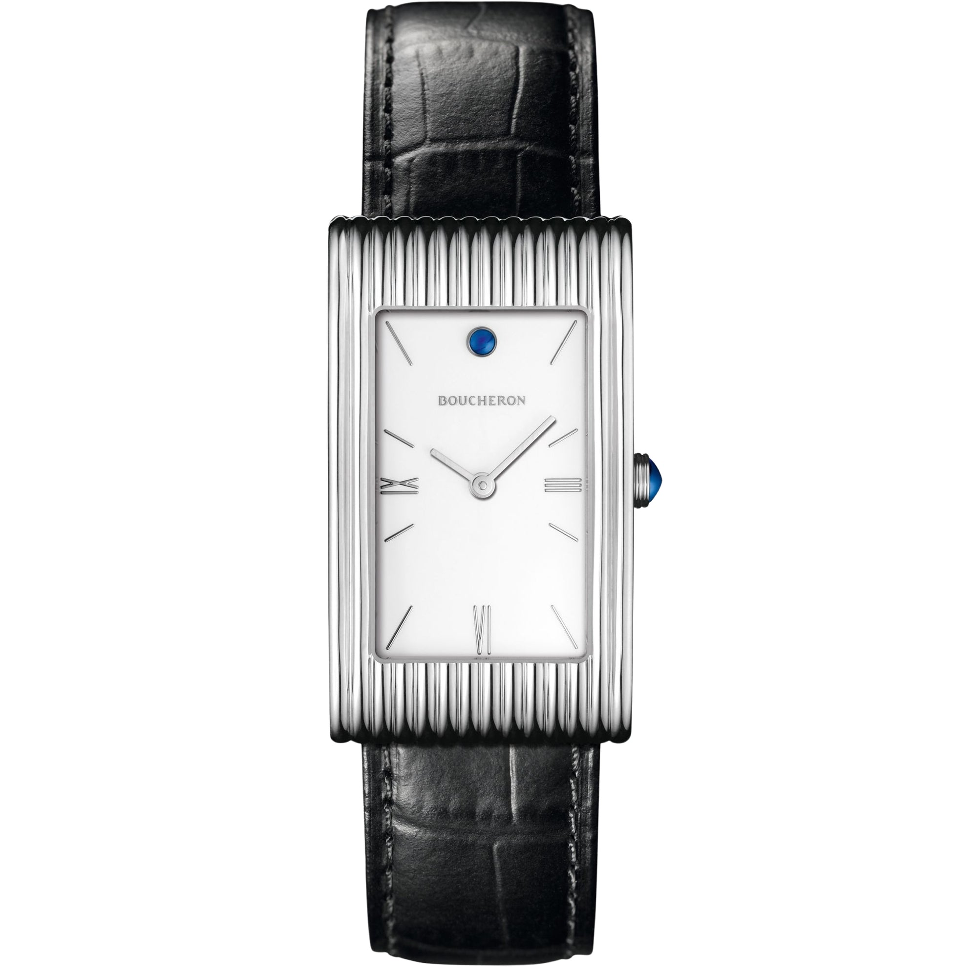 Reflet Large steel white lacquer & black alligator Watch - White & Black